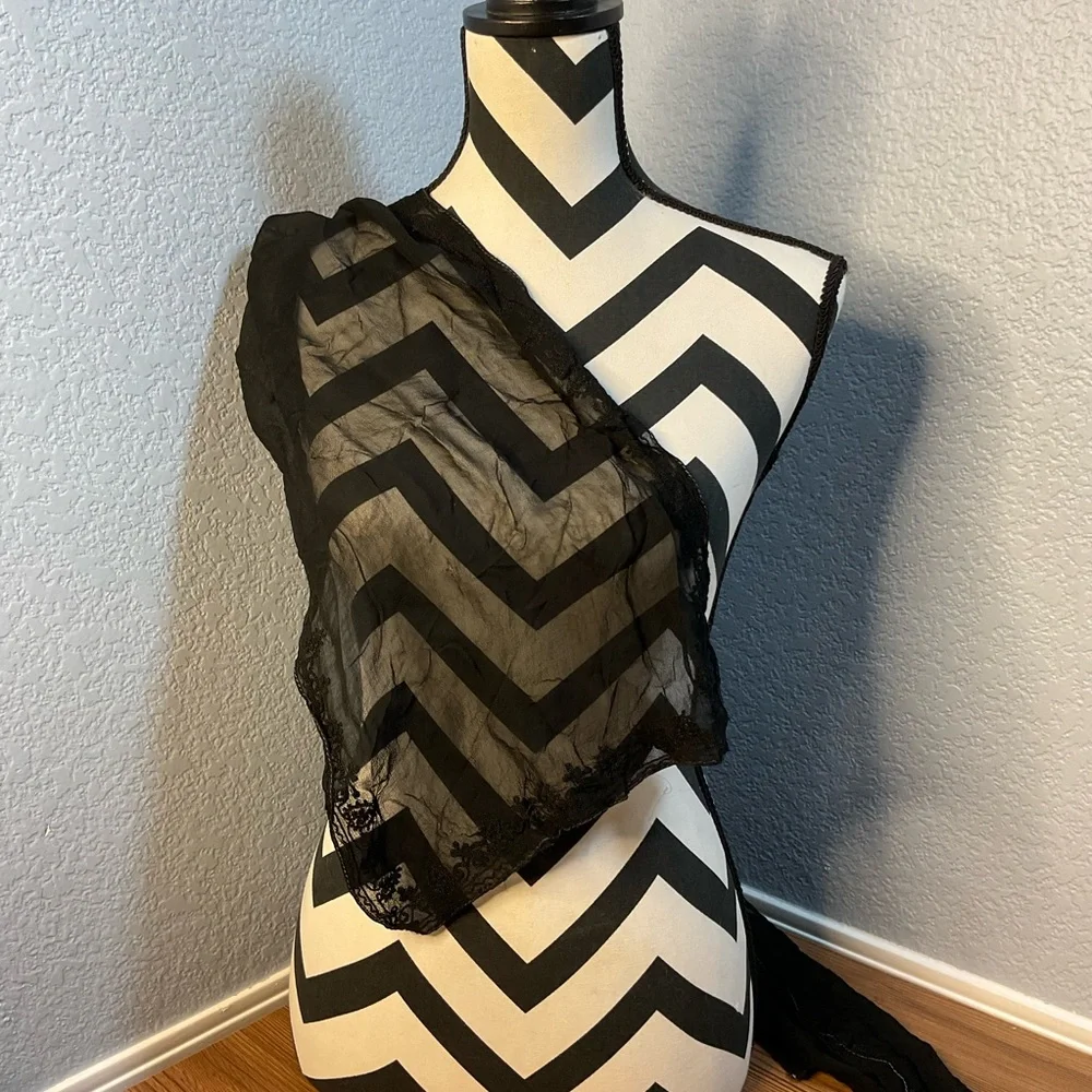 Elegant Black Sheer embroidery Scarf